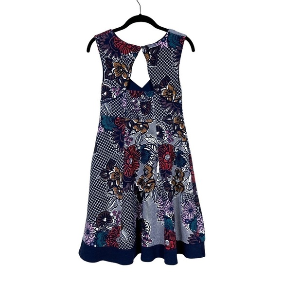 Anthropologie Maeve Blue Floral Keyhole Back Fairchild Flared Dress Size XS - Picture 3 of 7